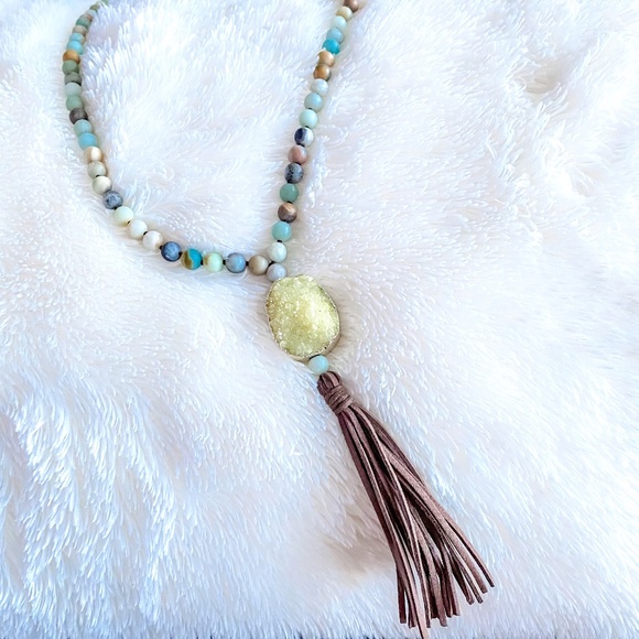 Amazonite Necklace w/ Druzy Pendant - Picture 1 of 5